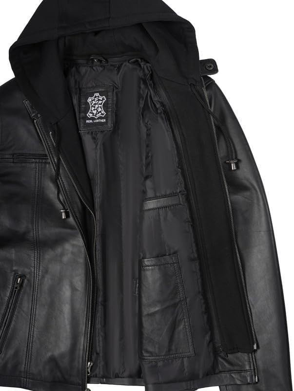 Blingsoul Mens Leather Jacket Detachable Hooded Black Leather Jackets For Men - Image 6