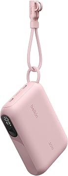 Belkin BoostCharge 10000 mAh Dijital Pil G stergeli Power Bank, Pembe | 10K Kapasite, 2 x USB-C Ba lant  Noktas , 20 W, U ak Yolculu una Uygun,  n  arjl ,  kar labilir USB-C Kablo Dahil, Hafif