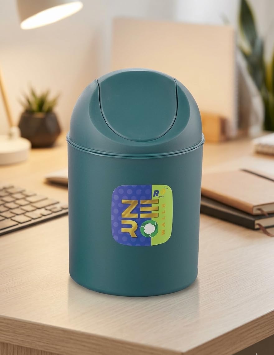 ZeroWaste Mini Dustbin RiverPlast, Desktop Trash Bin, Plastic, 12.5 x 12.5 x 19.0 cm, Swing Top Lid (Green)-image-38