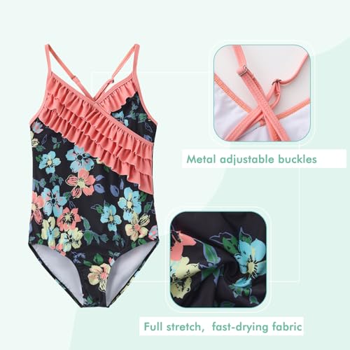 Image of Moon Tree Girls One Piece Swimsuits Ruffle Swimwear Beach Bathing Suit 2-14 Years