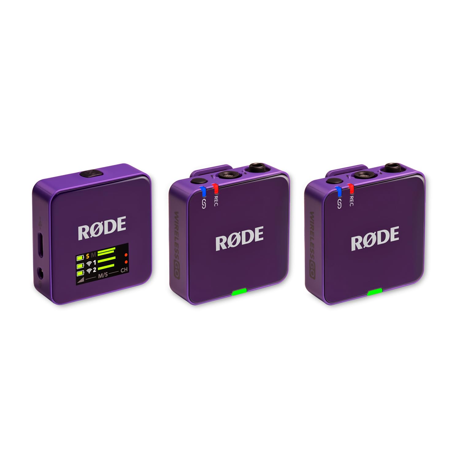 Rode Wireless GO Gen 3 bezprzewodowy 2-kanałowy system radiowy mikrofonu, fioletowy z interview GO, adapter ręczny, fioletowy i keepdrum, futrzana ochrona przed wiatrem