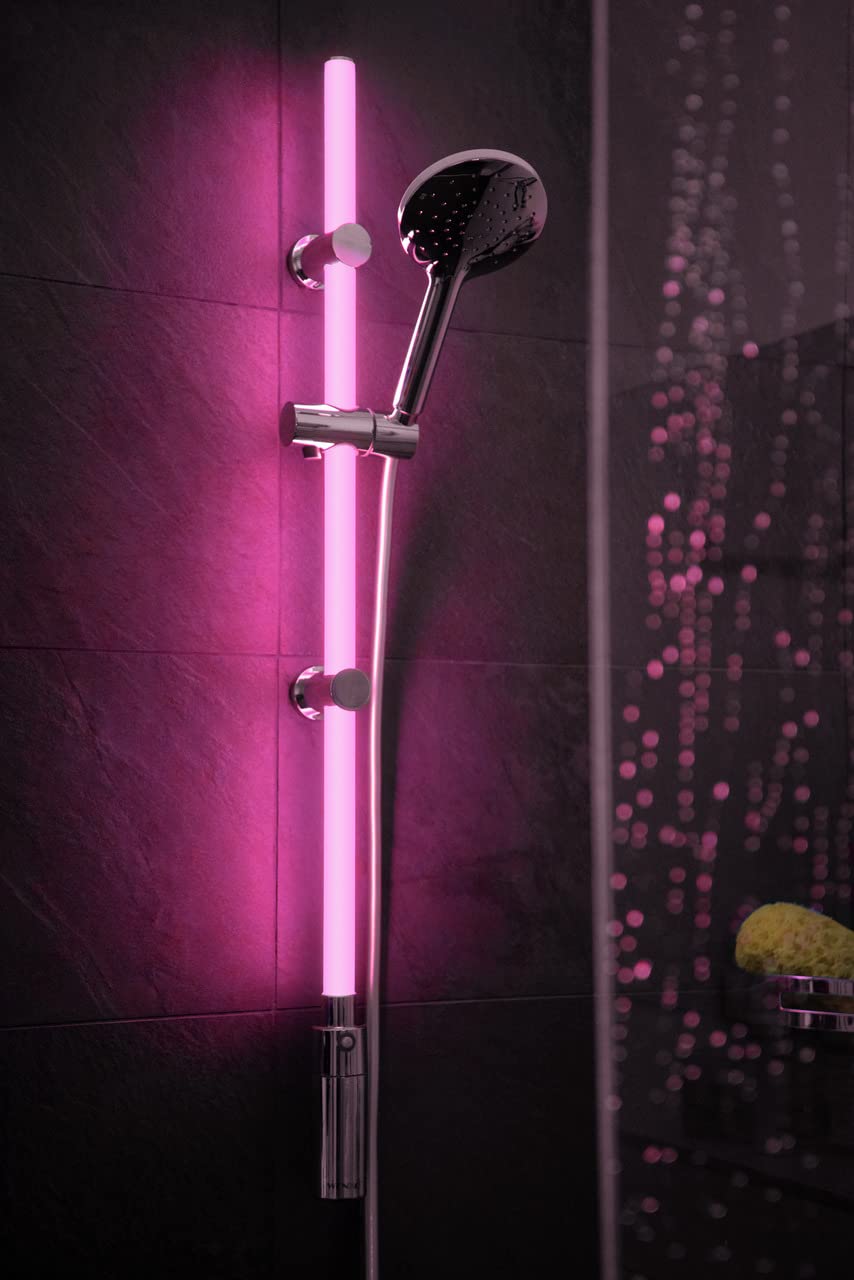 Wenko Set Asta Doccia a Led Illuminata, a Risparmio Energetico, Dimmerabile con Modalità di Cambio Colore, Niente Più Soffione Doccia e Flessibile Doccia Calcare, Fissaggio Senza Fori