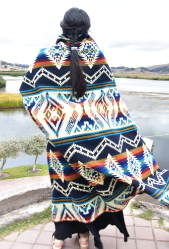 Image of Alpaca Wool Blanket, Throw 47 inch x 78 inch, Reversible 2 in 1, Thick and Ultra Soft, Hypoallergenic, Non-Itchy, Handmade in Ecuador. Premium Alpaca Wool (Blue, Throw)