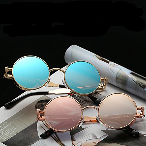 Óculos de sol KESYOO redondos espelhados Fshion Vintage Óculos de sol femininos masculinos (preto fr