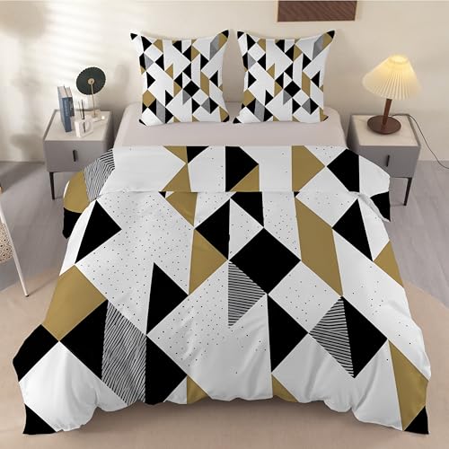 Funda Nordica Cama 105 Geometría Patchwork, Ropa de Cama Triángulo - Funda Edredon 200x200 Floral de Microfibra Suave con 2 Fundas de Almohada 50x75 cm, con Cremallera Y-900