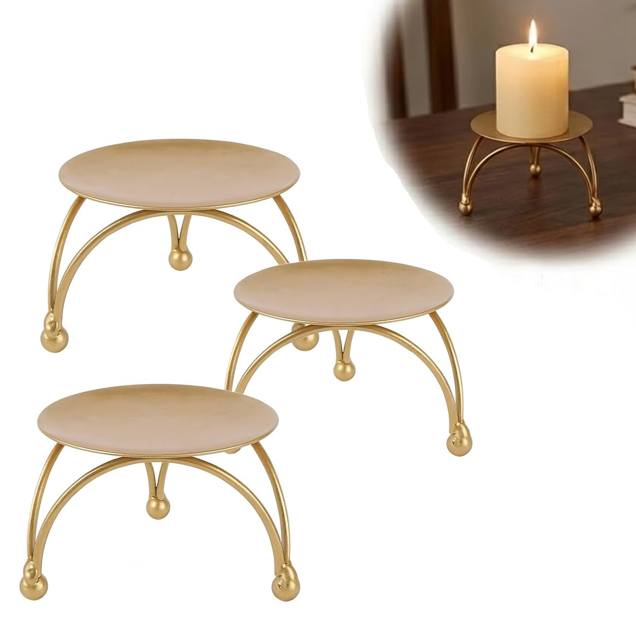 Enorme Gold Metal Candle Holder | Elegant Decorative Pillar Candle Stand for Home, Office & Table Décor | Durable, Rust-Free & Modern Design Candle Holder - (Pack of - 3)-image-41