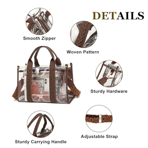 Image of FAIME Clear Tote Bag for Women Stadium Approved Woven Crossbody Handbag Clear Purse for Stadium Events, Concert, Work & Beach | Waterproof