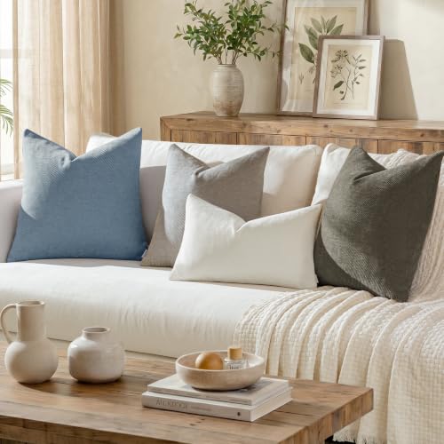 Image of a moment Pack of 2 Decorative Chenille Throw Pillow Covers with Twill Cushion Covers for Sofa Living Room Couch Bed 22x22 Inch Coastal Blue