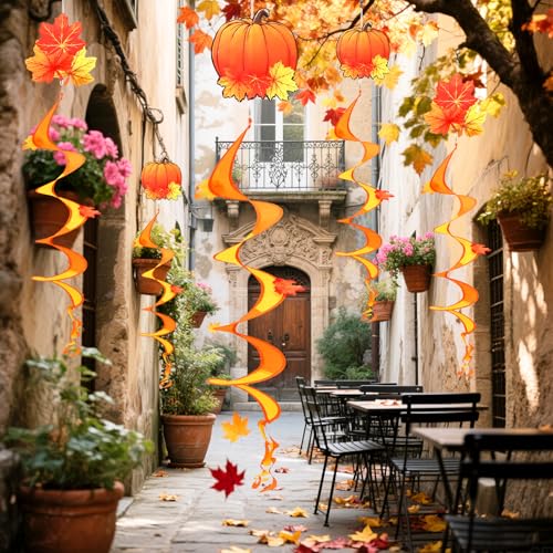Image of NOVWANG 2 Piece Fall Wind Spinners, Autumn Thanksgiving Hanging Flag Windsock Fall Orange Outdoor Decorations for Home Garden Yard Patio Decor