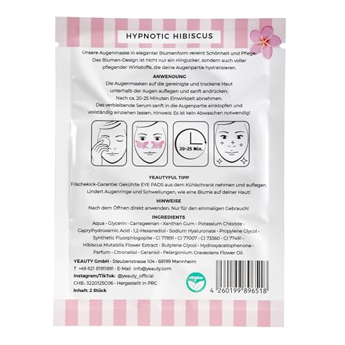 YEAUTY Hypnotic Hibiscus Eye Pad Mask – Augenpads mit Hibiskus-Blüte & Hyaluronsäure – Perfekt für reife Haut – Nacht Pf