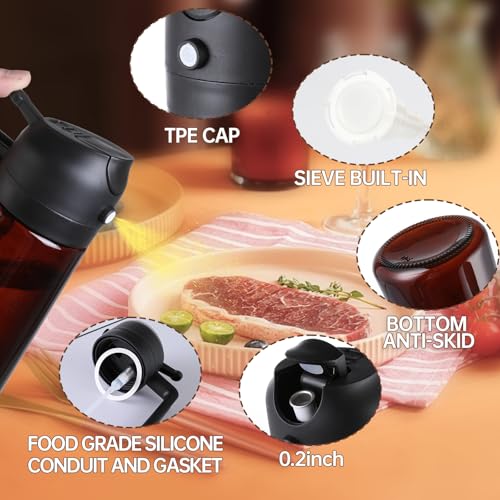 Image of 2 in 1 Oil Sprayer for Cooking, 16oz Olive Oil Dispenser Bottle for Kitchen with 8 Stickers for Air Fryer, Salad, Frying, BBQ (Upgraded Brown yellow)