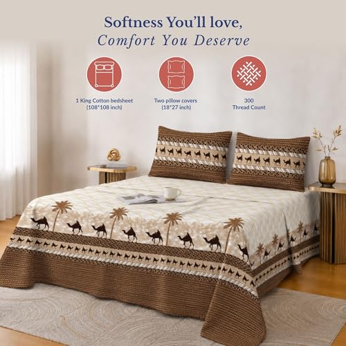 Image of Jaipur Weaves Bedsheet King Size 300 TC 100% Pure Cotton Bed Sheet with 2 Pillow Covers, Premium Bedding Set, 108x108 inches, Super Soft Cozy (Amber Desert)