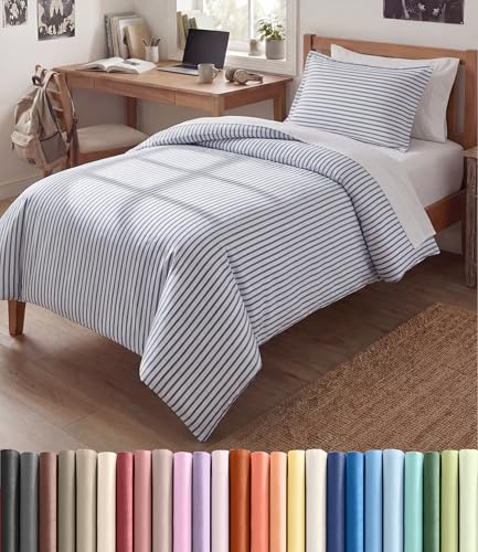 Image of Duvet Cover Queen Size Set - Extra Soft Queen Duvet Cover 90 inch x 90 inch with 2 Pillow Shams for Women, Men, Kids & Teens - Hotel Luxury w / Zipper Closures & Ties - Comfy, Cozy & Breathable (Beige Stripes)
