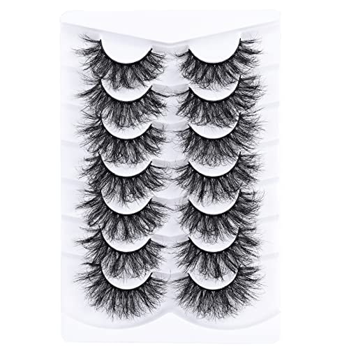 Mebver False Eyelashes Cat Eye Lashes Faux Mink Lashes Natural Look Fluffy Wispy Lashes That Look Like Extensions Pestañas Postizas D Curl Lash Strips Short Fox Eye Lashes 7 Pairs Pack