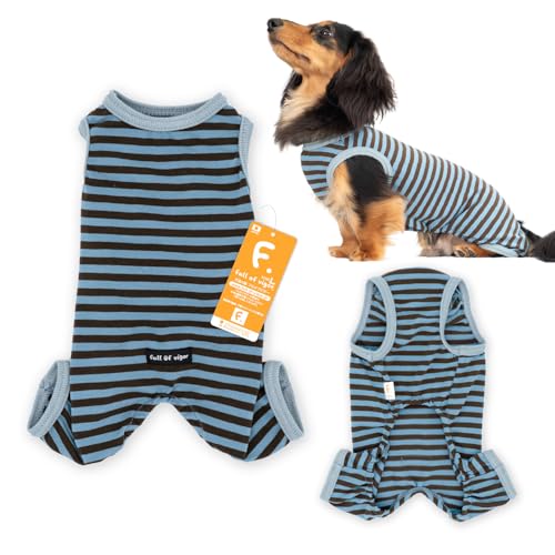 ダックス 伸びて 着せやすい ウォームボーダー 袖なし つなぎ ダックス 抜け毛対策 袖なし ロンパース 犬の服 フルオブビガー 7/ブルー DML