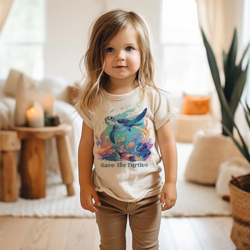 Kids Sea Turtle Toddler Shirt - 90s Style Save The Turtles Ocean Lover Gift - Under The Sea Birthday Party Theme - Cute Natural Toddler Youth Graphic Tee4