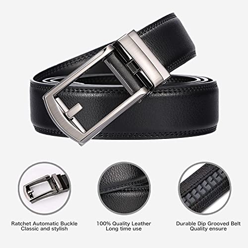 CHARS Men's Leather Ratchet Dress Belts 2 Pack with Automatic Buckle Click Sliding Belt for Casual Golf Business2