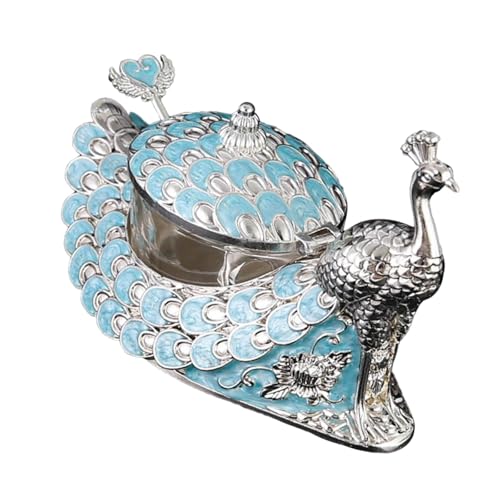 KiBcsLic Zinc Alloy Seasoning Jar Sugar Container Honey Jar Sugar Bowl with Lid Holder, Blue