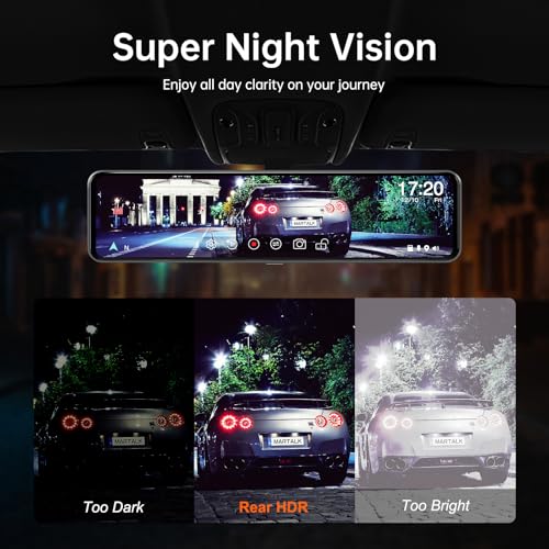 12\" 4K UHD Mirror Dash Cam Front and Rear with Zoom Backup Camera, 2160P Dual Rear View Mirror Camera for Cars & Trucks, 64GB Card Included, GPS, WDR, Super Night Vision, Parking Assist & G-Sensor - Thumbnail 4
