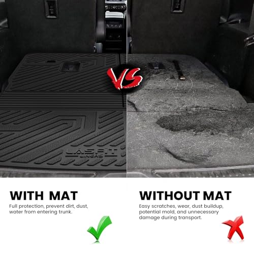 Image of LASFIT Trunk Mat with Backrest Mat for GMC Acadia 2017-2023 | All Weather TPE Custom Fit, Edge to Edge Coverage, High Edge, 3D Scanning Technology, Easy to Wash