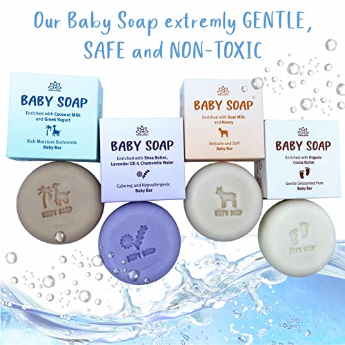Relaxcation Set Of 4 Organic Baby Soap Bars - Lavender, Goat Milk, Unscented And Greek Yogurt - All Natural Cold Process Soap Bar For Baby, Toddler And Kids - Safe For Sensitive Skin Handmade In Usa #TOP3
