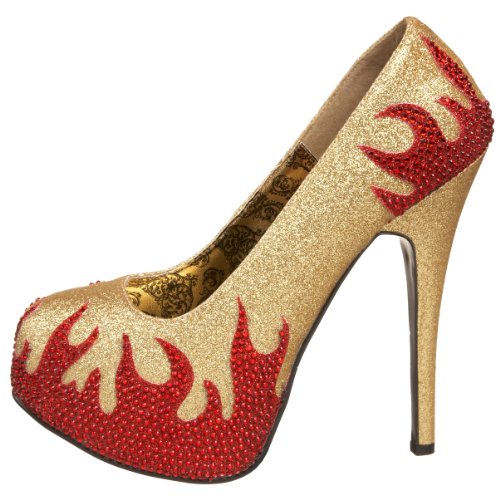 Pleaser Women's Teeze-27 Platform Pump,Gold Mini Glitter/Red Rhinestones,9 M Us #TOP6