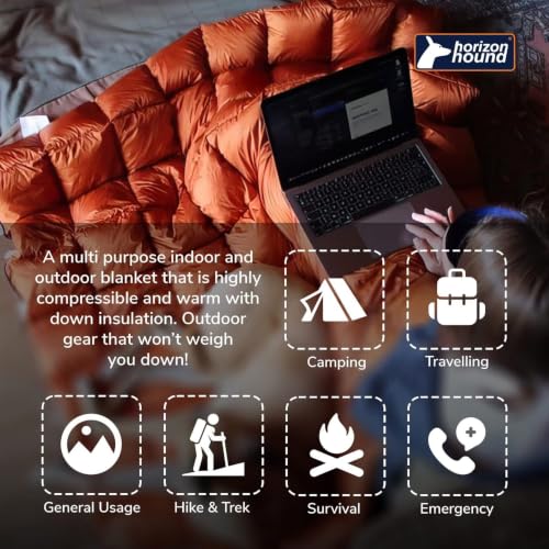 Image of Horizon Hound Puffy Down Camping Blanket - Outdoor Travel Quilt, Orange | Insulated, Lightweight & Warm Gear for Sleep, Camping, Stadium, Hiking & Festivals | Water Resistant, Packable & Compact