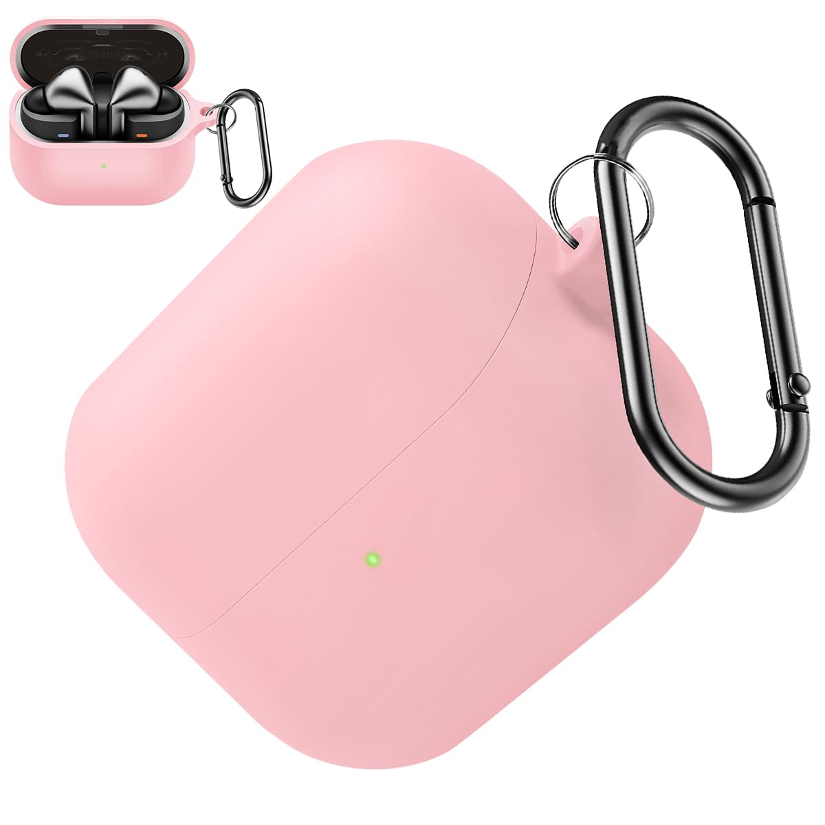 Miimall Case for Samsung Galaxy Buds 3/Buds 3 Pro, Silicone Protective Cover with Carabiner, Scratchproof, Wireless Charging, Full Protection, Headphone Accessories for Women Girl (Pink)