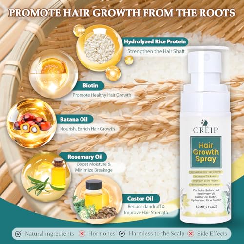 Creip HF2408 Natural Hair Growth Oil Spray: Batana Rosemary Serum Biotin Caffeine Scalp Care Treatment - Thinning Hair Regrowth Thickening thumb #1