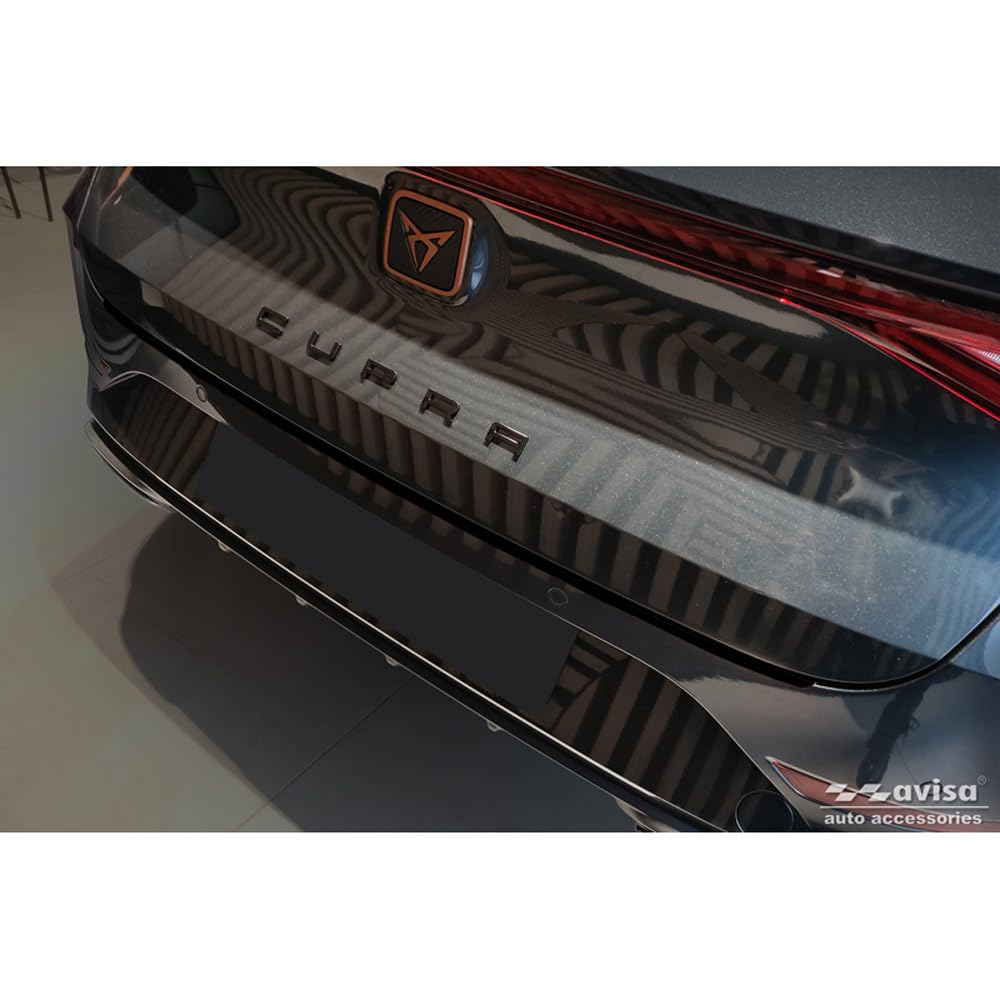 Avisa Matt Black Stainless Steel Rear bumper protector compatible with Seat Leon Sportstourer incl. FR/Cupra Leon Sportstourer 2020-2024 & Facelift 2024- 'Ribs'