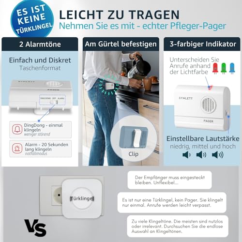 Caregiver Pager Call Button Wireless Call Bell Alert Buttons for Patients Elderly Seniors Home Portable Nurse Call System Bed Alarm Fall Prevention Emergency – Bild 5