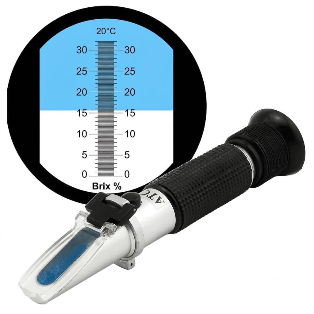 ERMA Handheld Brix Refractometer 0-32% | Professional Sugar Content Meter with Automatic Temperature Compensation (ATC) | Optical Saccharometer for Fruit Juice, Food, Beer, Wine, and Honey Testing | ERMA Hnadheld 0-32% Brix-image-22