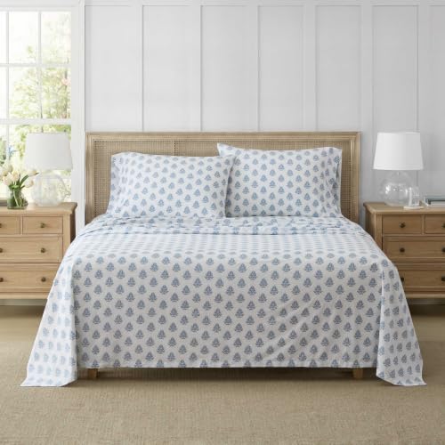 Image of Martha Stewart - Cotton Percale King Sheet Set with Pillowcases | 100% Cotton Percale, Cool & Breathable, Fits Up to 15-Inch Mattresses, Includes Flat Sheet, Fitted Sheet & 2 Pillowcases