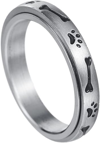 Saalort Anillos giratorios para aliviar la ansiedad con diseño de patas de mascotas, anillo giratorio de hueso de cachorro y perro, anillo para