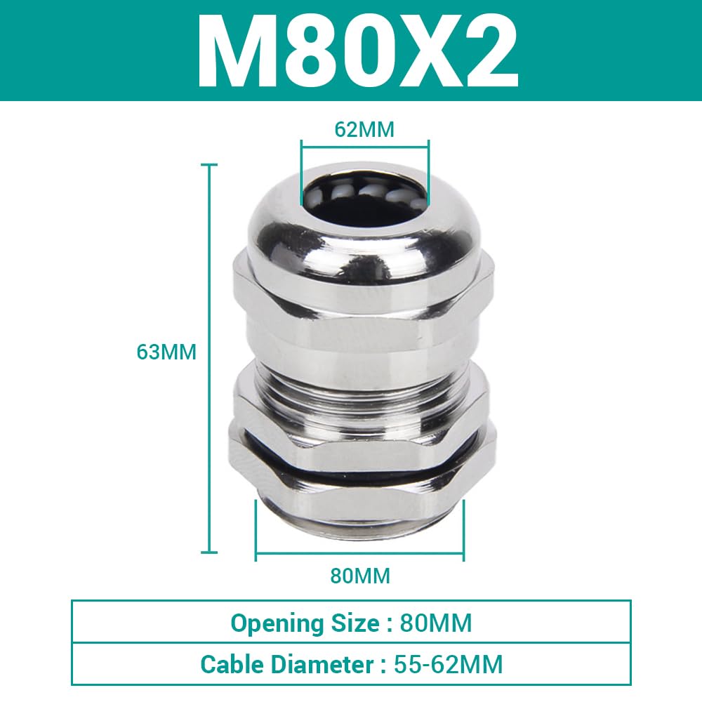 1Pcs Pressacavo M80, Giunti in ottone nichelato impermeabili, pressacavi regolabili IP68, connettori di presa del cavo con guarnizioni e controdado diametro 55-62mm