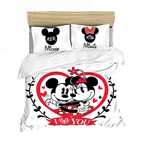 GDGM Juego de ropa de cama con diseño de Mickey Minnie Mouse, funda nórdica y funda de almohada, ropa de cama infantil de 2 piezas con cremallera (A,200 x 200 cm + 75 x 50 cm)