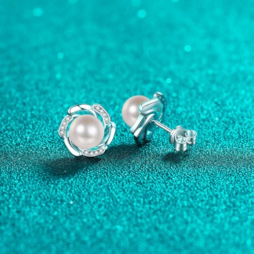 Boucles d'oreilles Moissanite et boutons floraux perles 9mm, cadeau idéal - 4