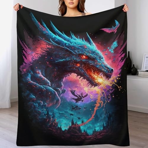Couverture dragon en flannel douce 100x130 cm pour lit