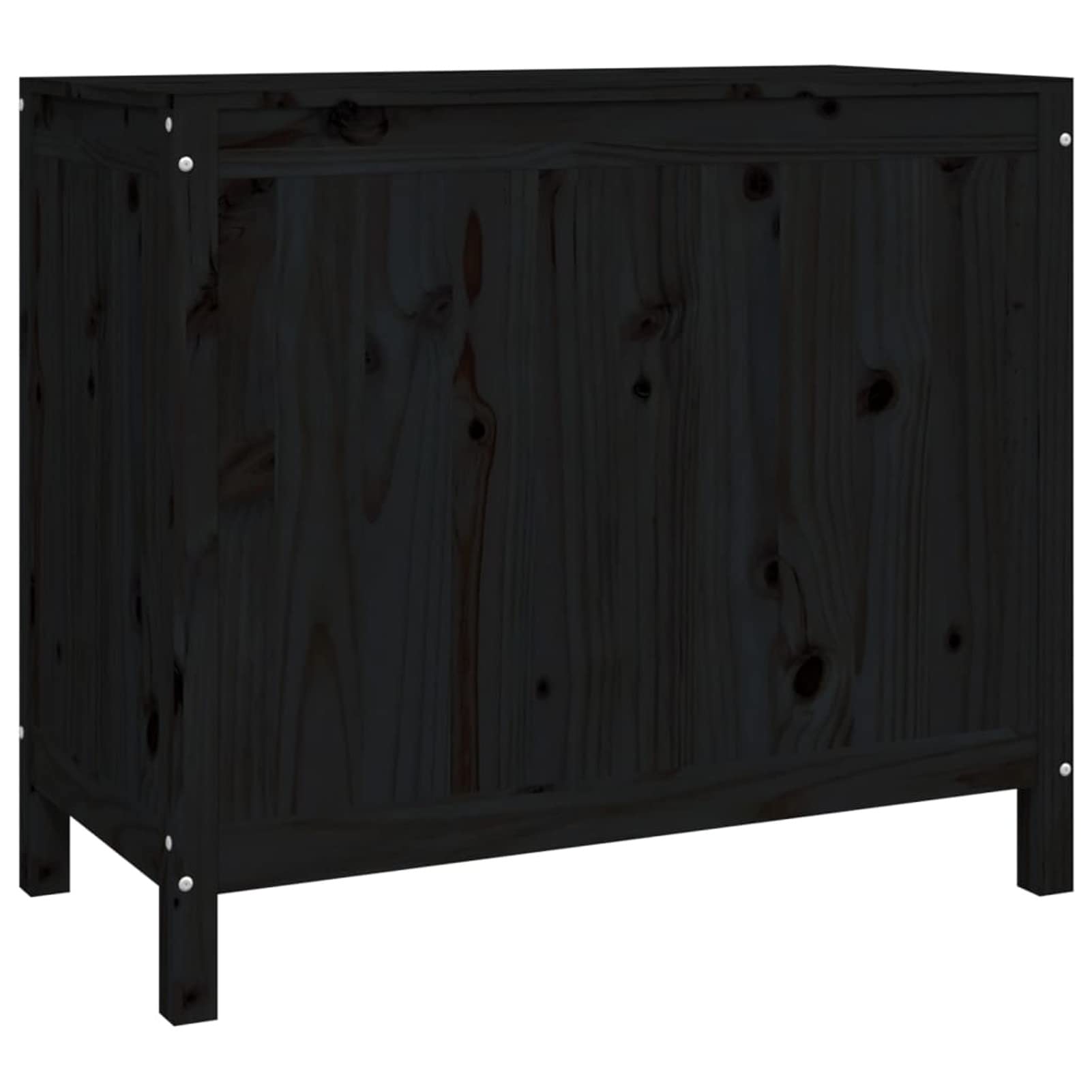 Homgoday Caja para la colada negra 88,5 x 44 x 76 cm madera maciza de pino, muebles, baúles y baúles, contenedor de jardín, porta herramientas de jardín, puf de exterior, baúl de exterior