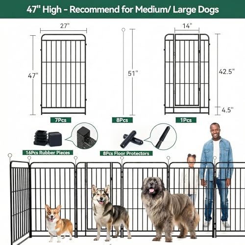 Image of Dog Fence Outdoor for Yard 12 Panels 47'' Rustproof Metal Dog Playpen