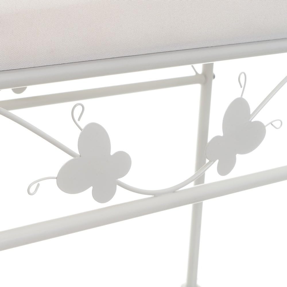 LOLAhome - Banqueta para pie de Cama de Metal Blanco y Asiento de Lino Beige. Taburete para Dormitorio o vestidor de 68 cm de Largo y 30 cm de Ancho. Altura Asiento 46 cm. Altura Total 64 cm