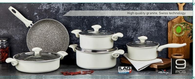 Falez Mastermaid Granite Cookware Set White 9 Pcs