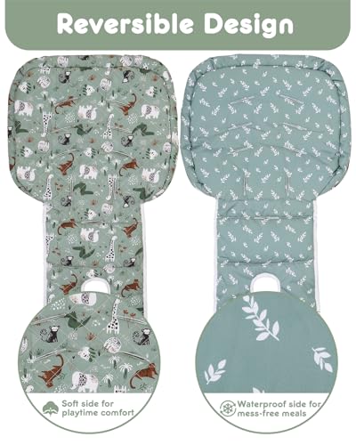 Image of Baby High Chair Cover Replacement, Reversible & Waterproof High Chair Cushion Pad Home & Restaurant use, Includes 5-Point Harness Strap, Chair Not Included (Dark Green)