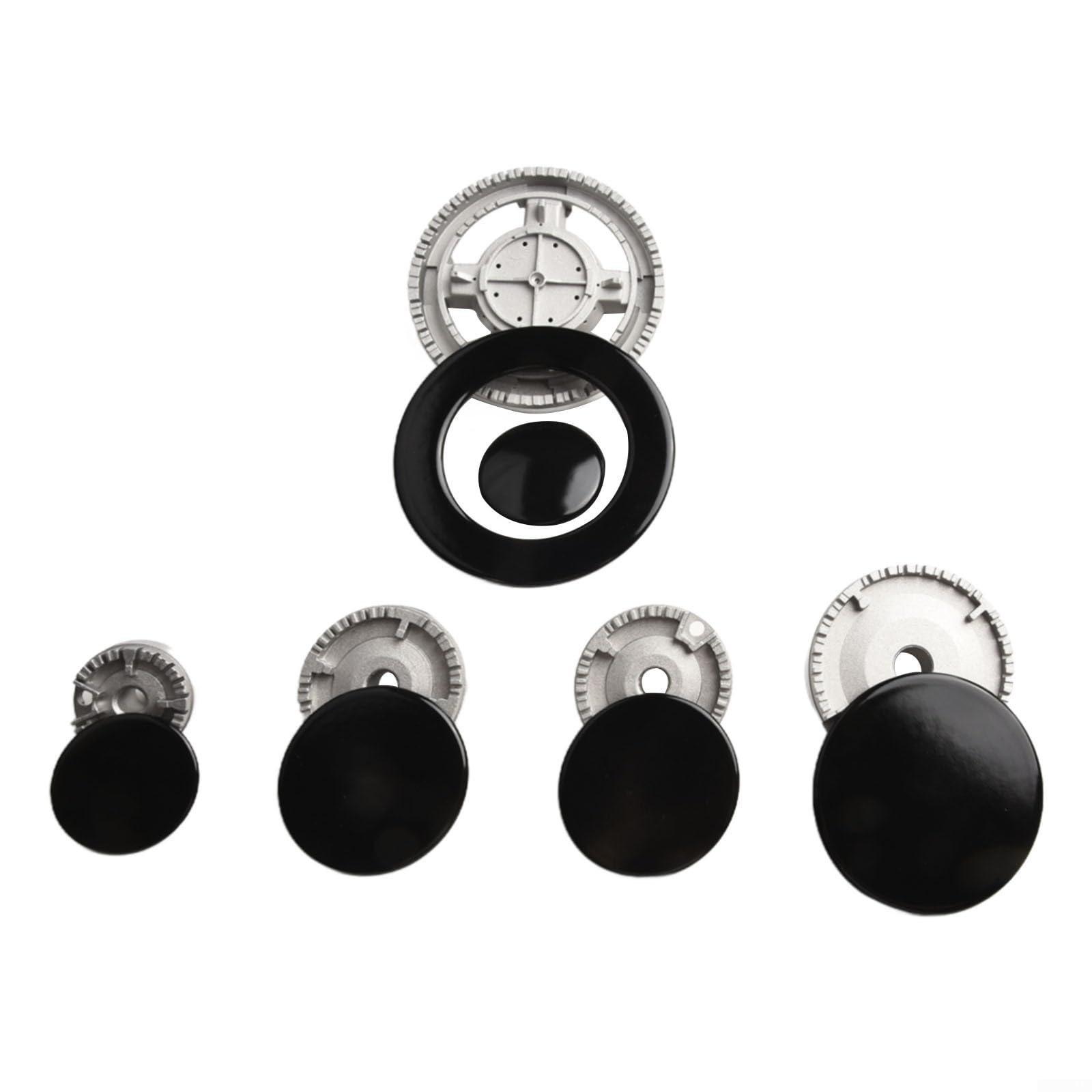 Oniissy Metall-Gasofen-Herdkappen-Set, für Herd-Krone, Flammenabdeckung, Ersatzteil, Herdhut-Set, Herddeckel, Ofen, Gasherd, Brenner, Kronenflammenkappe (flach)