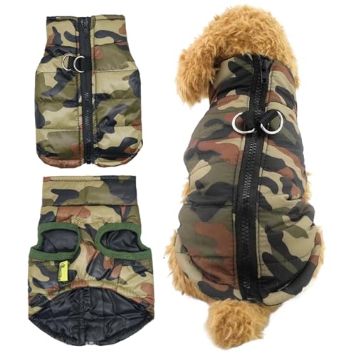 Chaleco para Perros de Camuflaje con Gancho para Correa Chaleco para Perros de Camuflaje cálido y Acogedor con Cremallera Fácil de Poner y Quitar Chaqueta pequeña Impermeable para otoño e Invier
