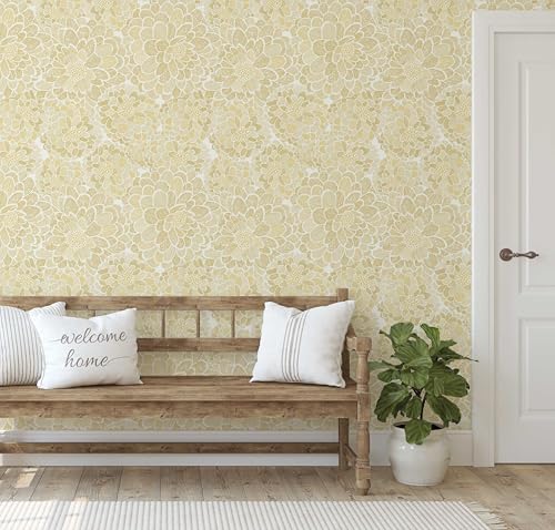 Papier peint autocollant floral texturé chic vinyle jaune 63x152 - 3