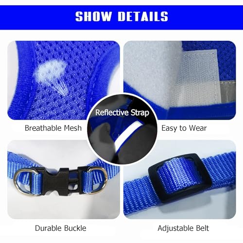 Image of FEimaX Dog Harness and Leash Set for Walking, Soft Mesh Adjustable Easy Control Lightweight Cat Vest Harnesses with Reflective Strips, Escape Proof Small Dogs Cats Vests (Blue, Small)