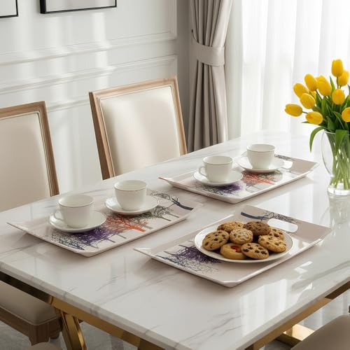 Image of U.P.C Premium Melamine Serving Tray Set of 3, Rectangular Serving Trays with Handles for Tea, Coffee, Drinks, Snacks & Breakfast, Durable Lightweight Kitchen Trays (FL21)