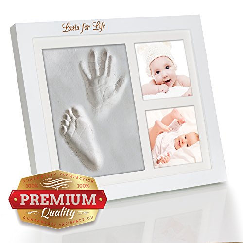 Your Baby's Handprint Footprint Memory Kit - Engraved Version! Premium Quality Clay Mold & Picture Frame Keepsake Kit, Unique Baby Shower Gift #TOP1