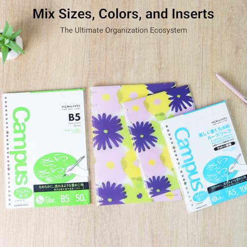 Image of KOKUYO SOU SOU 2x2 Spiral Binder Notebook, A5 Refillable Binders with 100 Sheets 6mm Dot Ruled Loose leaf Paper. Pre-Packed 10 Sheets in 8mm Ruled, Notebooks for School & Work